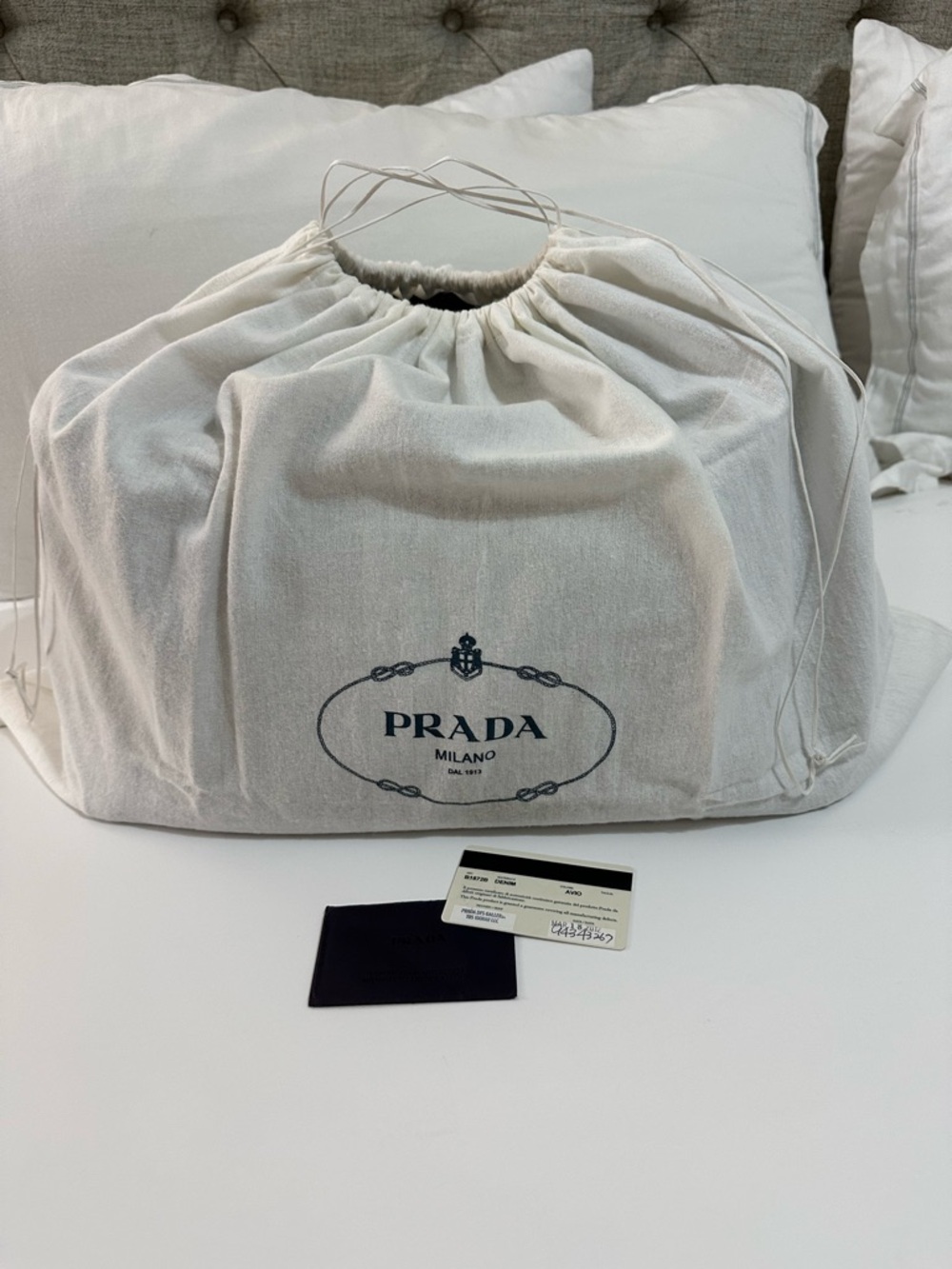 Delete me-PRADA CANAPA LARGE DENIM TOTE BAG BLUE AVIO ITALY LOGO AUTHENTIC - Picture 12 of 16